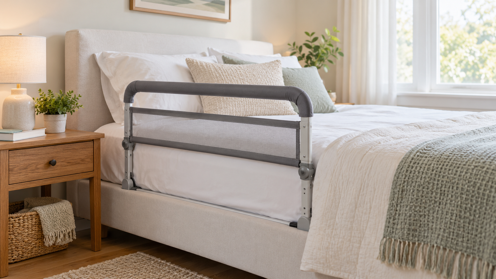 calm bedroom with a secure bed rail (1)